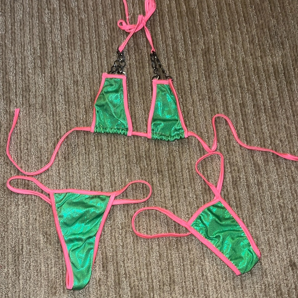 Pink and green bikini